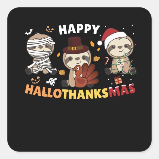 Happy Hanksmas Sloth Kerstfeestdag Vierkante Sticker (Voorkant)