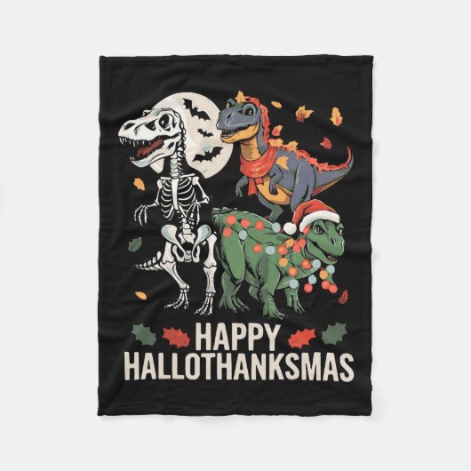 Happy Hanksmas T Rex Halloween Thanksgiving Fleece Deken (Voorkant)