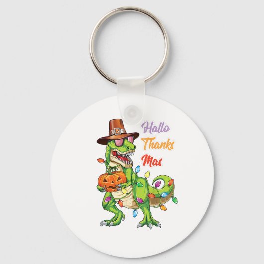 Happy Hanksmas T Rex Halloween Thanksgiving Sleutelhanger (Voorkant)