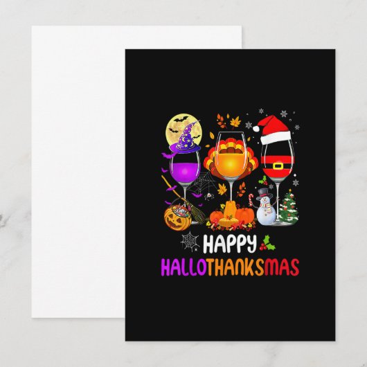 Happy Hanksmas Wine Glasses Halloween Bedankt Kaart (Voorkant / Achterkant)