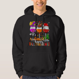 Happy Hanksmas Wine Glasses Witch Santa Hat Hoodie