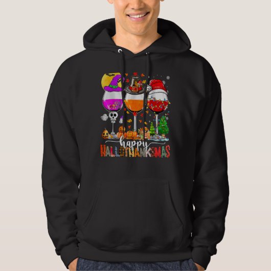 Happy Hanksmas Wine Glasses Witch Santa Hat Hoodie (Voorkant)