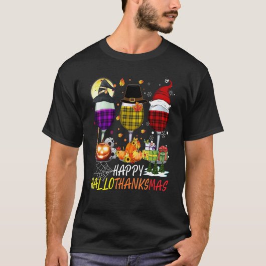 Happy Hanksmas Wine Glasses Witch Santa Hat T-shirt (Voorkant)