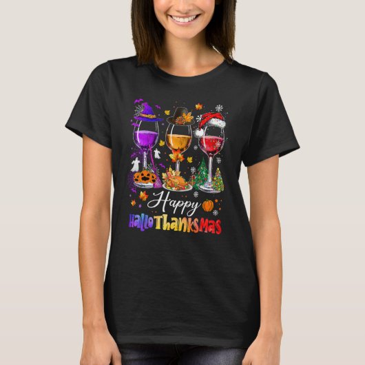 Happy Hanksmas Wine Glasses Witch Santa Hat T-shirt (Voorkant)