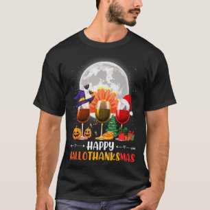 Happy Hanksmas Wine Glasses Witch Santa Hat T-shirt