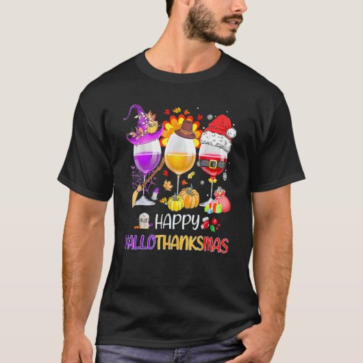 Happy Hanksmas Wine Glasses Witch Santa Hat T-shirt (Voorkant)