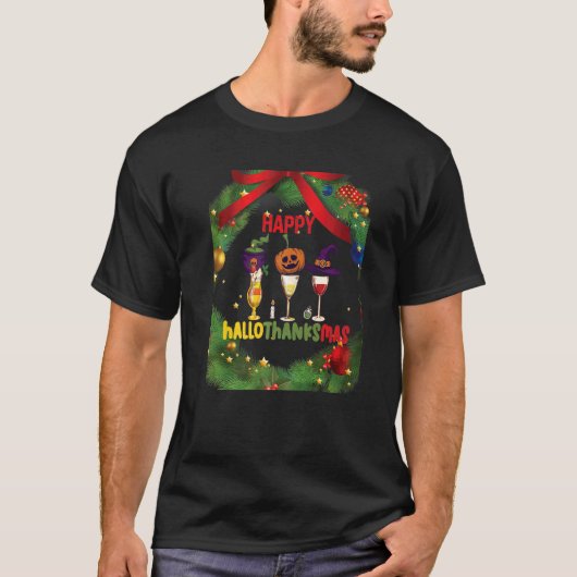 Happy Hanksmas Wine Glasses Witch Santa Hat T-shirt (Voorkant)