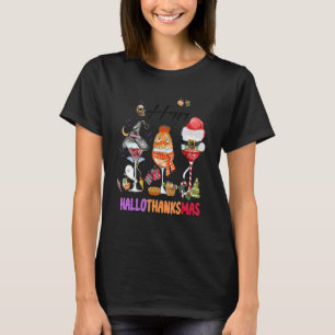 Happy Hanksmas Wine Glasses Witch Santa Hat T-shirt