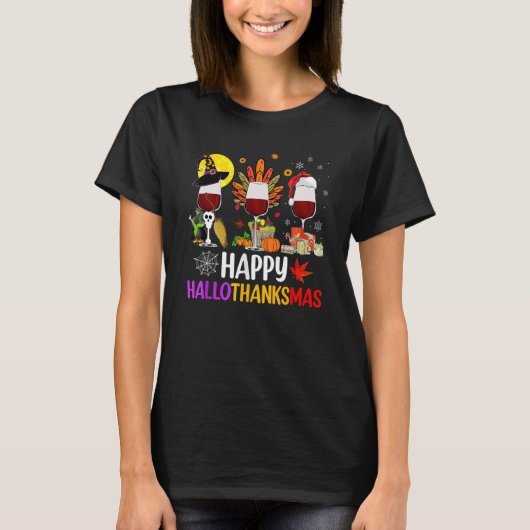 Happy Hanksmas Wine Glasses Witch Santa Hat T-shirt (Voorkant)