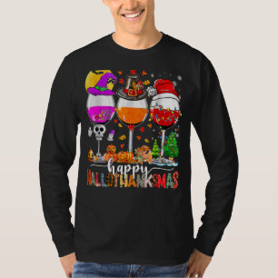 Happy Hanksmas Wine Glasses Witch Santa Hat T-shirt