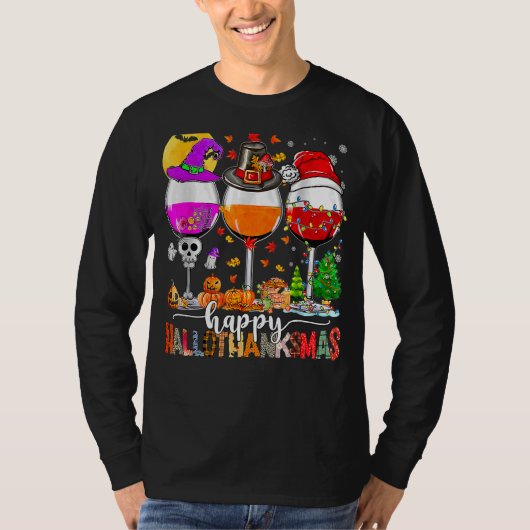 Happy Hanksmas Wine Glasses Witch Santa Hat T-shirt (Voorkant)