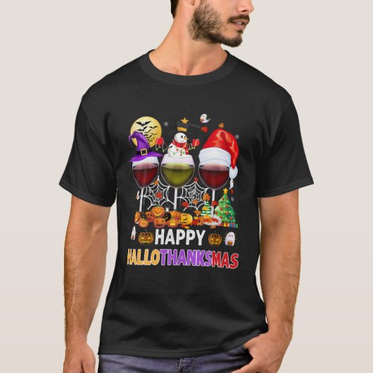 Happy Hanksmas Wine Glasses Witch Santa Hat T-shirt (Voorkant)