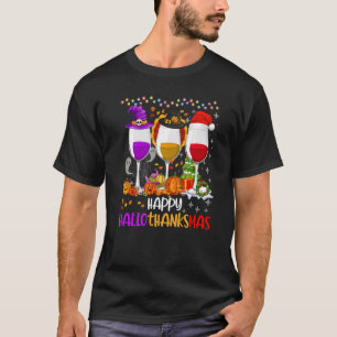 Happy Hanksmas Wine Glasses Witch Santa Hat T-shirt