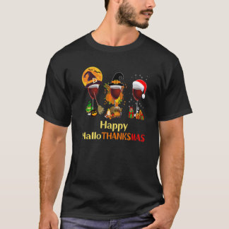 Happy Hanksmas Wine Glasses Witch Santa Hat T-shirt