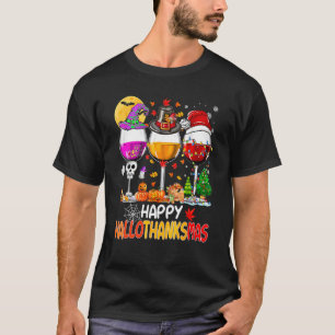 Happy Hanksmas Wine Glasses Witch Santa Hat T-shirt