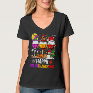 Happy Hanksmas Wine Glasses Witch Santa Hat T-shirt