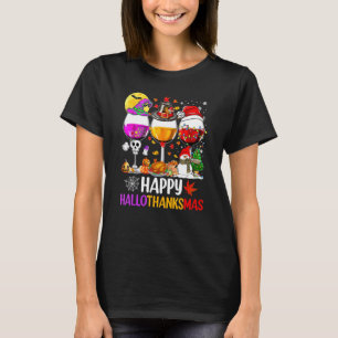 Happy Hanksmas Wine Glasses Witch Santa Hat T-shirt