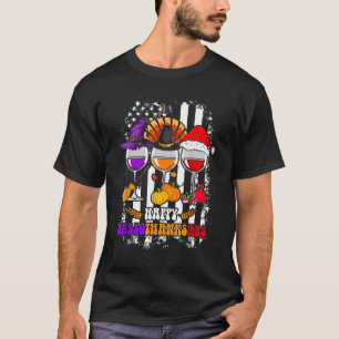 Happy Hanksmas Wine Glasses Witch Santa Hat T-shirt