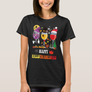 Happy Hanksmas Wine Glasses Witch Santa Hat T-shirt