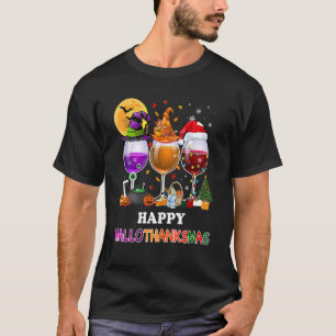 Happy Hanksmas Wine Glasses Witch Santa Hat T-shirt