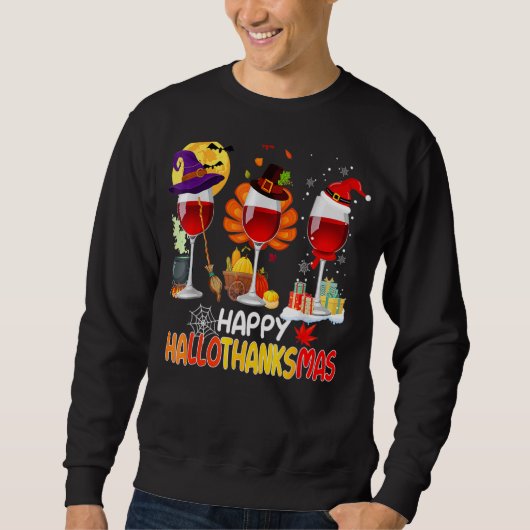 Happy Hanksmas Wine Glasses Witch Santa Hat Trui (Voorkant)