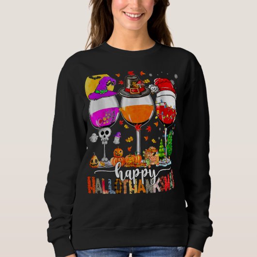 Happy Hanksmas Wine Glasses Witch Santa Hat Trui (Voorkant)