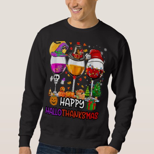 Happy Hanksmas Wine Glasses Witch Santa Hat Trui (Voorkant)