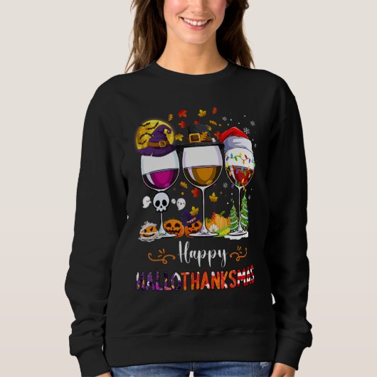 Happy Hanksmas Wine Glasses Witch Santa Hat Trui (Voorkant)