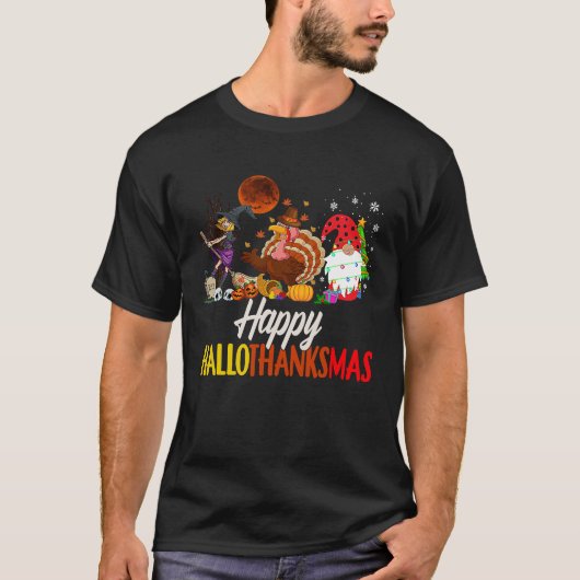 Happy Hanksmas Witch Turkey Gnome Halloween T-shirt (Voorkant)
