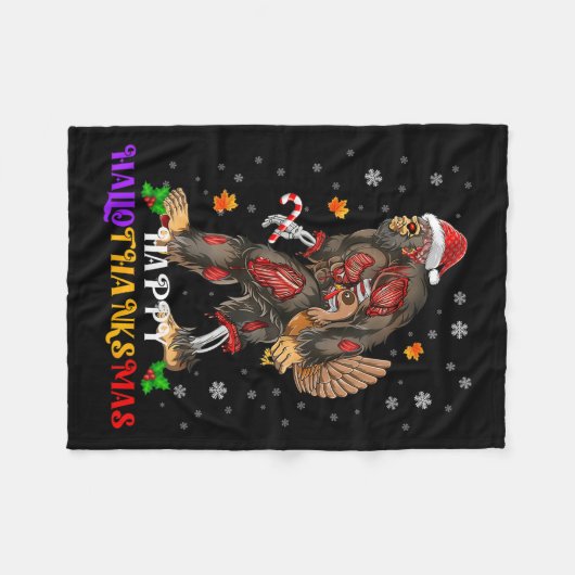 Happy Hankssmas Bigfoot Halloween Thanksgivin Fleece Deken (Voorkant (Horizontaal))