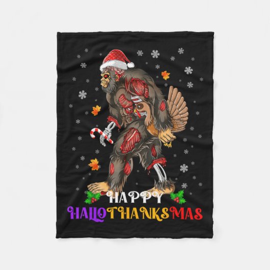 Happy Hankssmas Bigfoot Halloween Thanksgivin Fleece Deken (Voorkant)