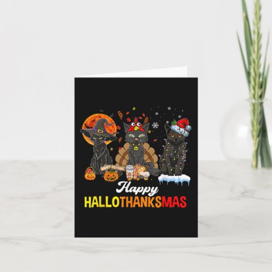 Happy Hankssmas Black Cat Halloween Thanksgiv Kaart (Voorkant)