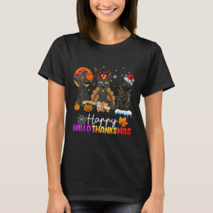 Happy Hankssmas Black Cat Halloween Thanksgiv T-shirt
