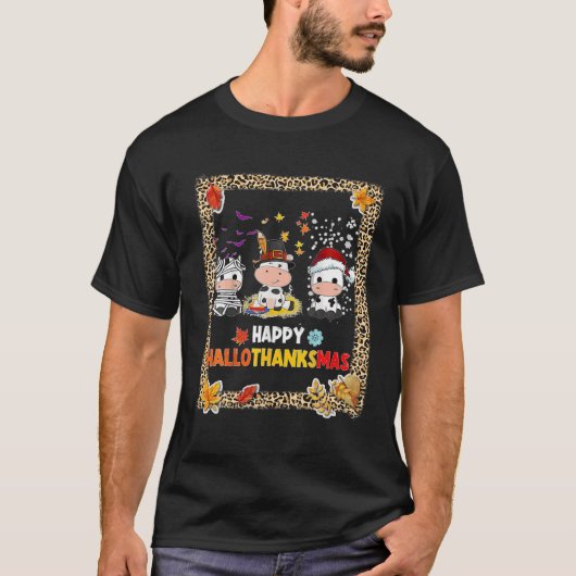 Happy Hankssmas Santa Koe Halloween Thanksgiv T-shirt (Voorkant)