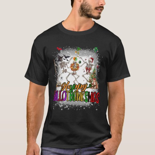 Happy Hankssmas Skeleton Halloween Thanksgivi T-shirt (Voorkant)