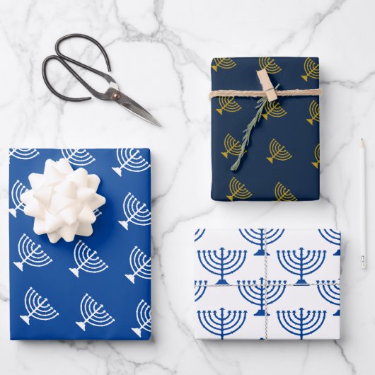Happy Hannukah blauw kaarsenpatroon Inpakpapier Vel (Voorkant)