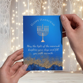 Happy Hannukah ,Navy blauw goud Menorah Feestdagenkaart