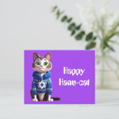 Happy Hanu-Cat | Kat in Chanoeka Sweater Briefkaart (Staand voorkant)