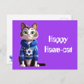 Happy Hanu-Cat | Kat in Chanoeka Sweater Briefkaart (Voorkant / Achterkant)
