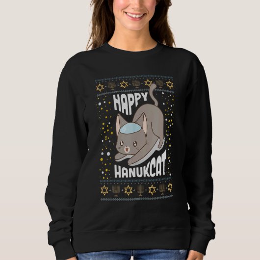 Happy Hanukcat Cat Hanukkah Ugly Christmas Sweater (Voorkant)