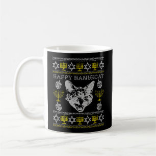 Happy Hanukcat Hannukah Jewish Cat Ugly kerst Koffiemok