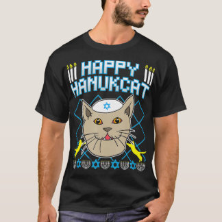 Happy Hanukcat  Jewish Cat Ugly Christmas Sweater  T-shirt