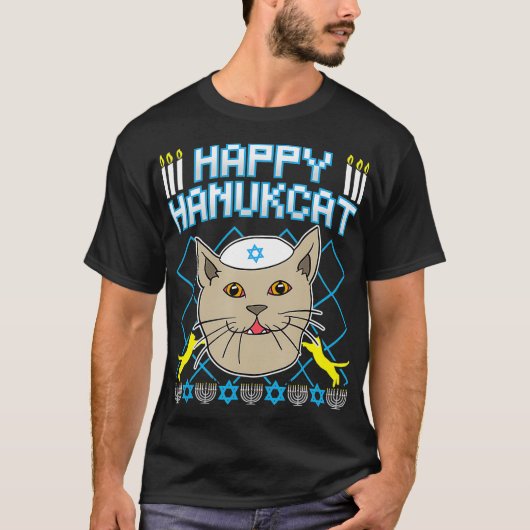 Happy Hanukcat  Jewish Cat Ugly Christmas Sweater  T-shirt (Voorkant)