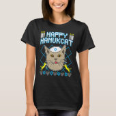 Happy Hanukcat Jewish Cat Ugly Christmas Sweater T-shirt (Voorkant)
