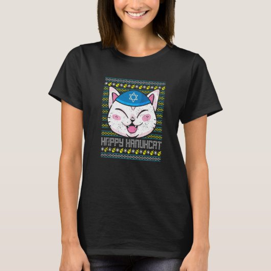 Happy Hanukcat Ugly Hanukkah Kitten Owner Chrismuk T-shirt (Voorkant)