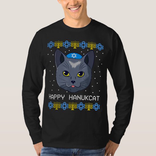 Happy Hanukcat Ugly Hanukkah Sweater Cat Chanukah T-shirt (Voorkant)
