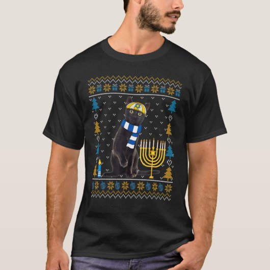 Happy Hanukcat Ugly Hanukkah Sweater Cat Chanukah  T-shirt (Voorkant)