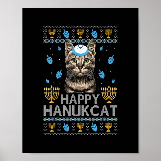 Happy Hanukcat Ugly Hanukkah Sweater Maine Coon Ca Poster (Voorkant)