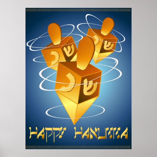 Happy Hanukka Dreidels Print (Voorkant)