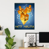 Happy Hanukka Dreidels Print (Thuiskantoor)